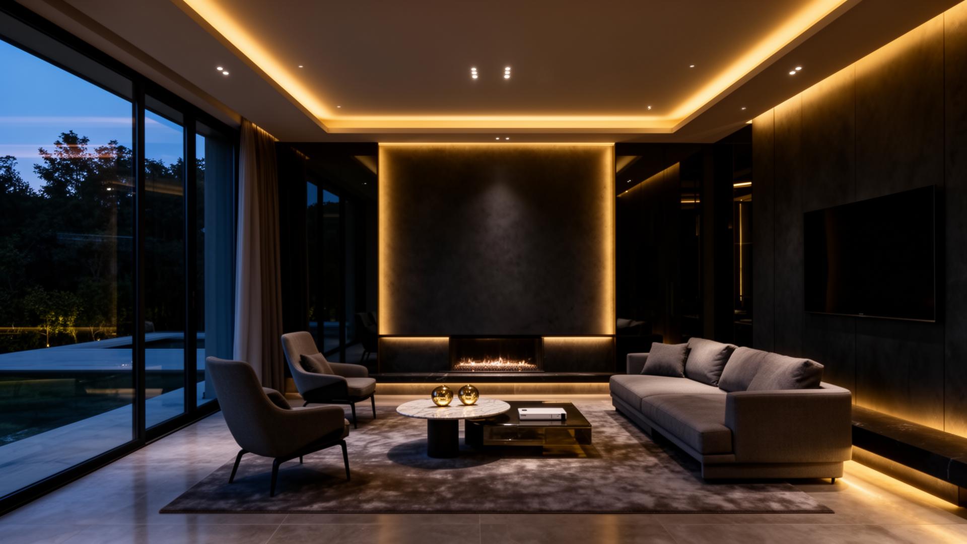 Intérieur de villa contemporaine avec éclairage domotique haut de gamme